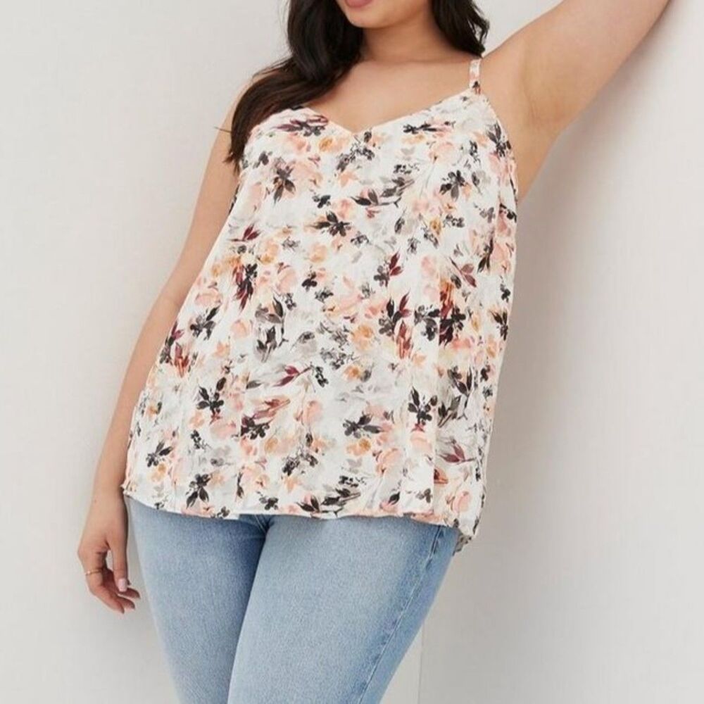 NWT Torrid 1X Floral White Sophie Chiffon Swing Cami Size 14-16